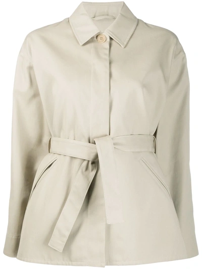 Filippa K Short Belted Mac Jacket In Light Sage