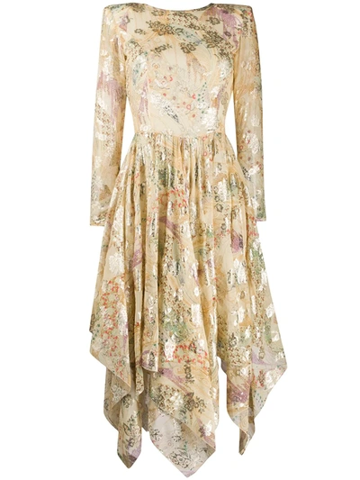 Etro Floral-print Scoop-back Midi Dress In Yellow