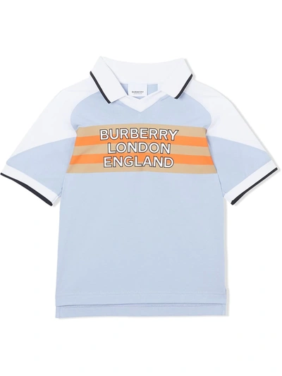 Burberry Teen Logo Print Cotton Polo Shirt In Blue