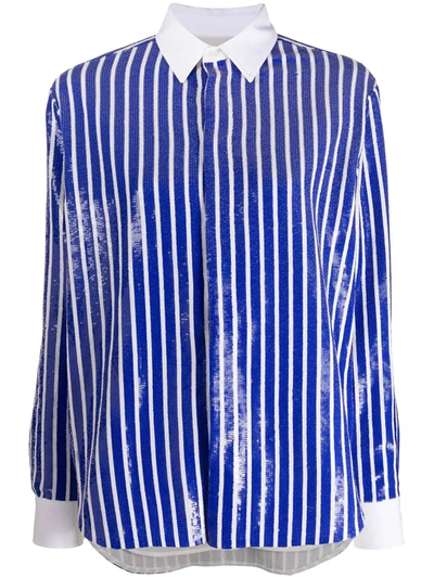 Polo Ralph Lauren Long Sleeve Sequin-embellished Striped Shirt In Blue
