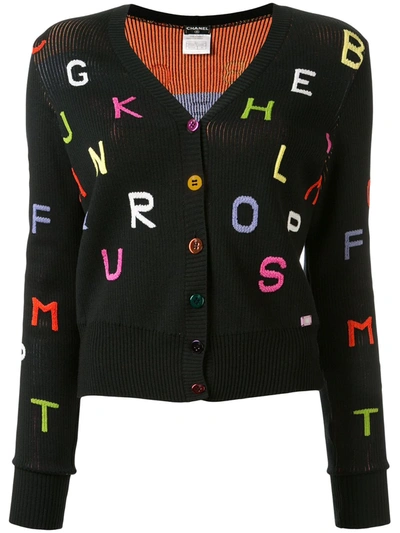 Pre-owned Chanel 2001 Alphabet Print Cardigan In Black