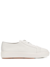 Santoni Pebbled Leather Low-top Sneakers In White