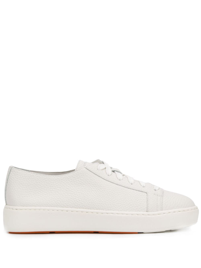 Santoni Pebbled Leather Low-top Sneakers In White