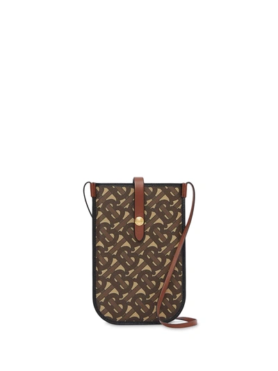 Burberry Brown E-canvas Tb Phone Holder Bag In Bridle Brow