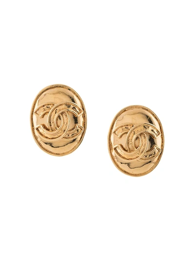 Pre-owned Chanel 1994 Cc Button Earrings In Gold