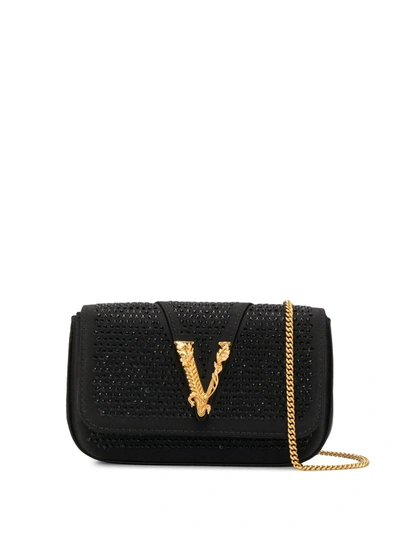 Versace Virtus Embellished Evening Bag In Black
