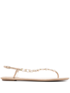 René Caovilla Embellished Thong Sandals In Nude