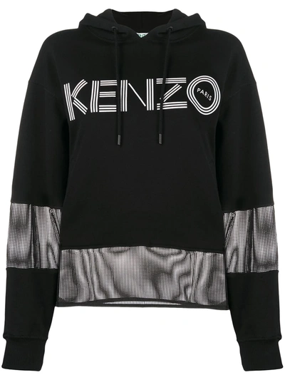 Kenzo Mesh-panel Logo Hoodie In Nero