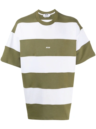 Msgm Oversized Striped T-shirt In Green