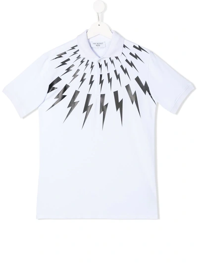 Neil Barrett Kids' Lightning Print Polo Shirt In White