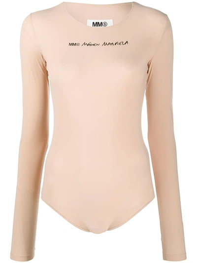 Mm6 Maison Margiela Logo Bodysuit In Neutrals