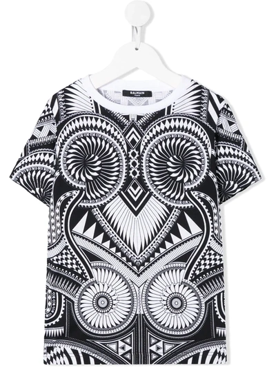 Balmain Teen Abstract Print Short-sleeved T-shirt In Bianco/nero
