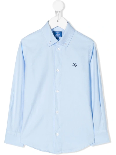 Fay Teen Embroidered Logo Button-down Shirt In Celeste