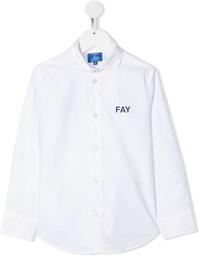 Fay Kids' Logo Print Long-sleeved Shirt In White