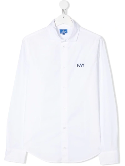 Fay Kids' Contrast Logo Shirt In White