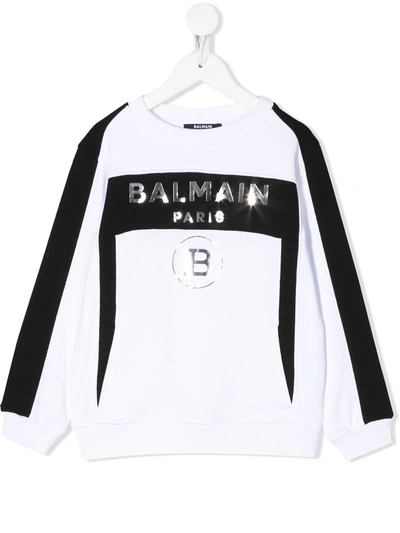 Balmain Teen Logo-print Two-tone Sweatshirt In White