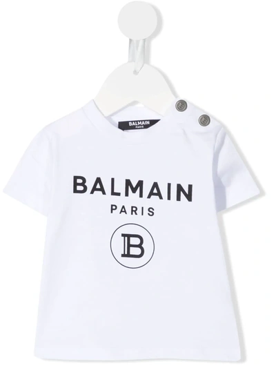 Balmain White Babykids T-shirt With Black Double Logo