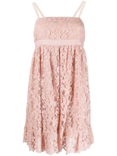 Gucci Floral Lace Short Dress In Pink
