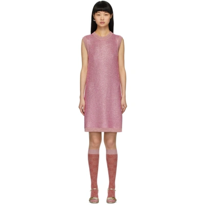 Gucci Crystal-embellished Knitted Dress In 5252 Pink