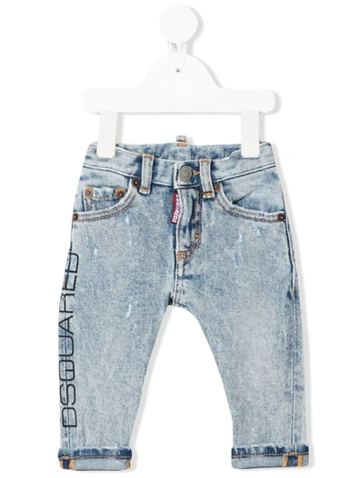 Dsquared2 Babies' Light Wash Logo Print Jeans In Blue