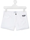 Msgm Kids' Stretch Denim Shorts In White