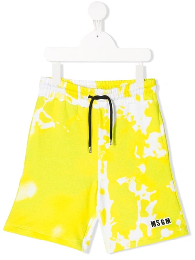 Msgm Kids' Tie-dye Cotton Shorts In Yellow