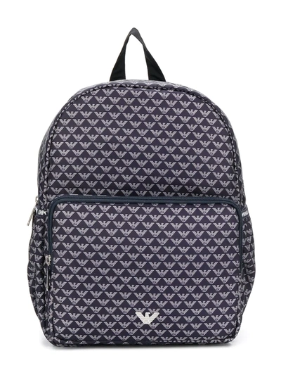 Emporio Armani Kids' All-over Logo Backpack In Blue