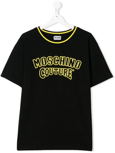 Moschino Teen Logo-embroidered Crew Neck T-shirt In Black