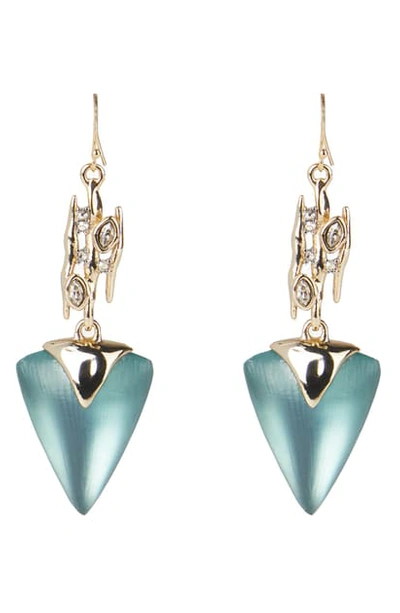 Alexis Bittar Navette Crystal Spiked Lucite Triangle Drop Earrings In Blue/gold