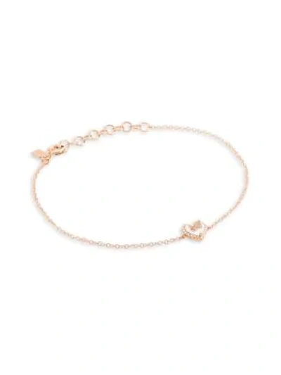 Ef Collection 14k Diamond White Topaz Heart Chain Bracelet In Rose Gold