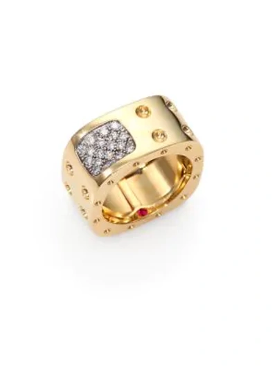Roberto Coin Women's Pois Moi Diamond & 18k Yellow Gold Two-row Square Ring