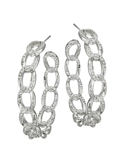 Kenneth Jay Lane Silvertone Crystal Link Hoop Earrings