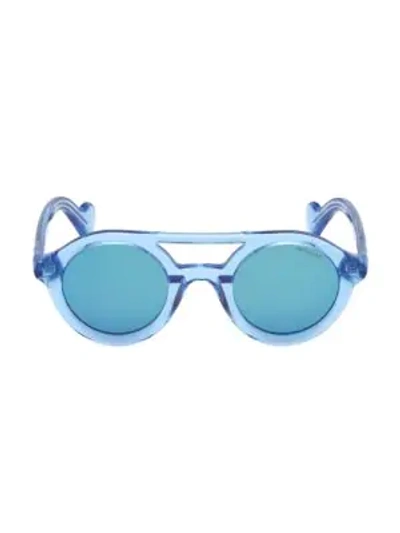 Moncler 47mm Double Bridge Round Sunglasses In Blue