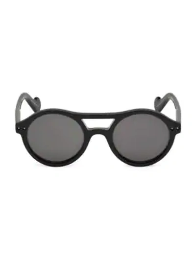 Moncler 51mm Injected Double Bridge Round Sunglasses In Black