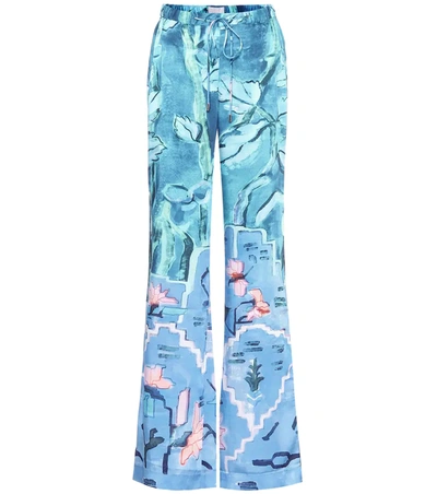 Peter Pilotto Floral-print Wide-leg Satin-twill Trousers In Blue