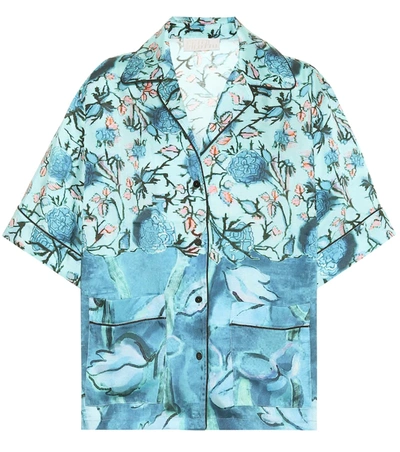 Peter Pilotto Blue Floral-print Satin-twill Shirt
