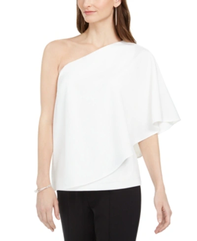 Adrianna Papell Crepe Draped Top In Ivory