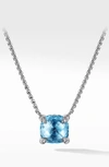 David Yurman Chatelaine Cushion Pendant Necklace With Gemstone And Diamonds In Silver, 8mm, 16-18"l In Blue Topaz