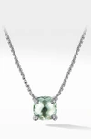 David Yurman Chatelaine Cushion Pendant Necklace With Gemstone And Diamonds In Silver, 8mm, 16-18"l In Prasiolite