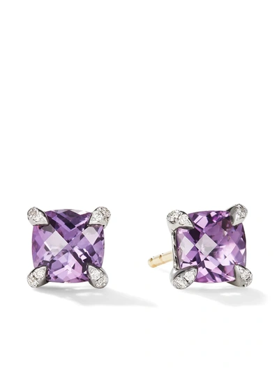 David Yurman 6mm Sterling Silver Chatelaine Amethyst And Diamond Stud Earrings