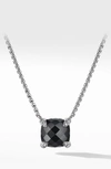 David Yurman Chatelaine Cushion Pendant Necklace With Gemstone And Diamonds In Silver, 8mm, 16-18"l In Black Onyx