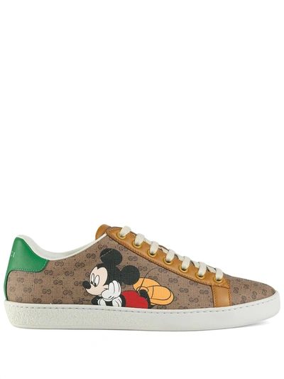 Gucci X Disney Mickey Mouse New Ace Gg Trainers In Beige