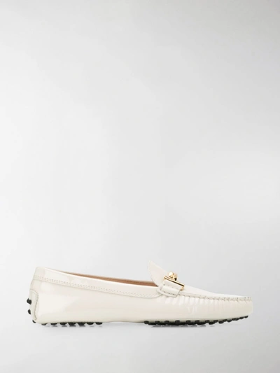 Tod's Gommino Double T Leather Driving Loafers In White