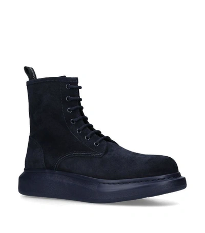 Alexander Mcqueen Suede Hybrid Lace-up Boots In Blue