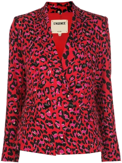 L Agence Kenzie Double Breasted Blazer In Lava Cerise