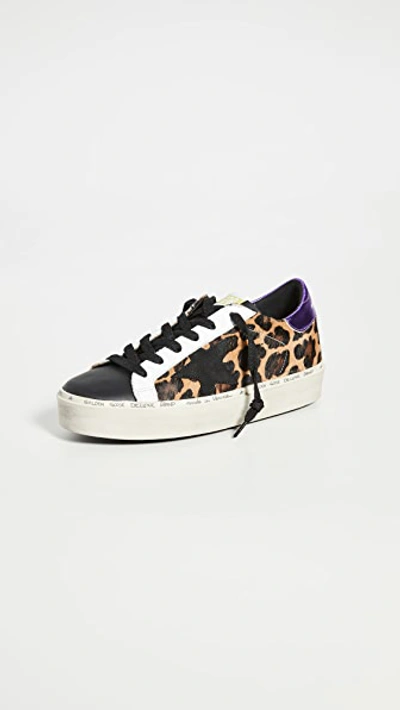 Golden Goose Hi Star Sneakers In Snow Leopard  Purple & White