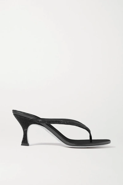 René Caovilla Crystal-embellished Satin And Leather Sandals In Black