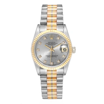 Pre-owned Rolex Silver 18k White Gold 18k Rose Gold 18k Yellow Gold And Diamond President Tridor 68279 Women's Wrist