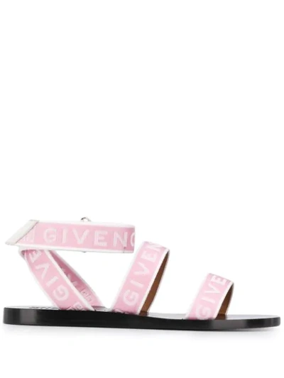 Givenchy Logo Strap Flat Sandals In Pink/white