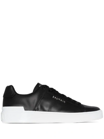Balmain Black Leather B-court Sneakers In Nero